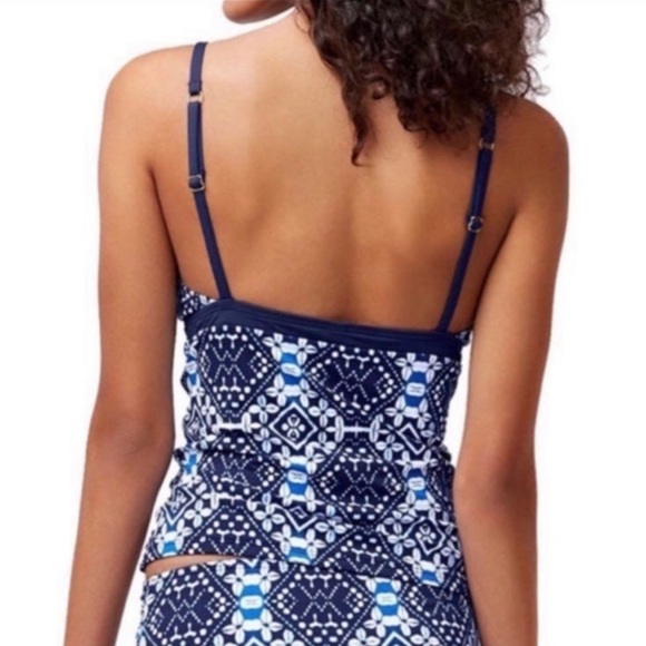 Women tommy bahama indigo cowrie diamonds over the shoulder shirred Tankini top - Picture 2 of 4
